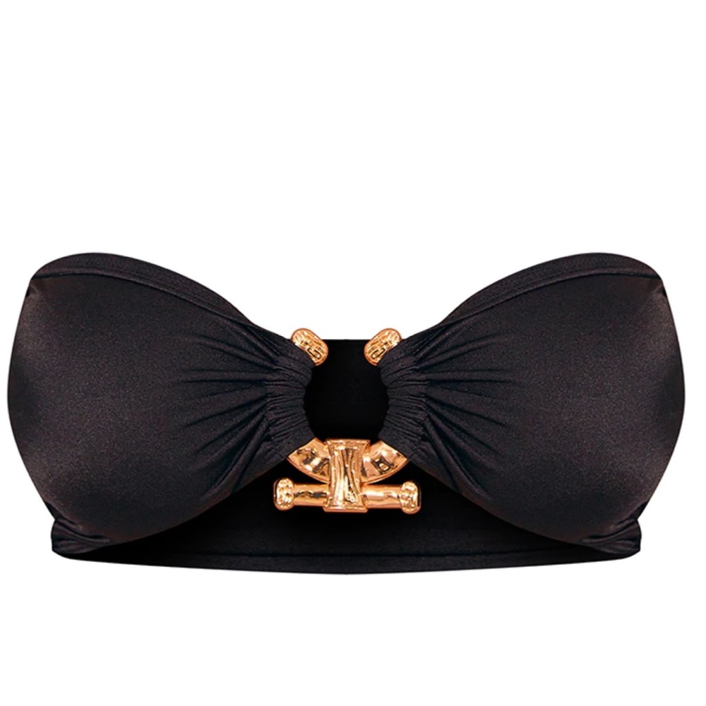 Black Hammered Trim Bikini Top with gold detail.